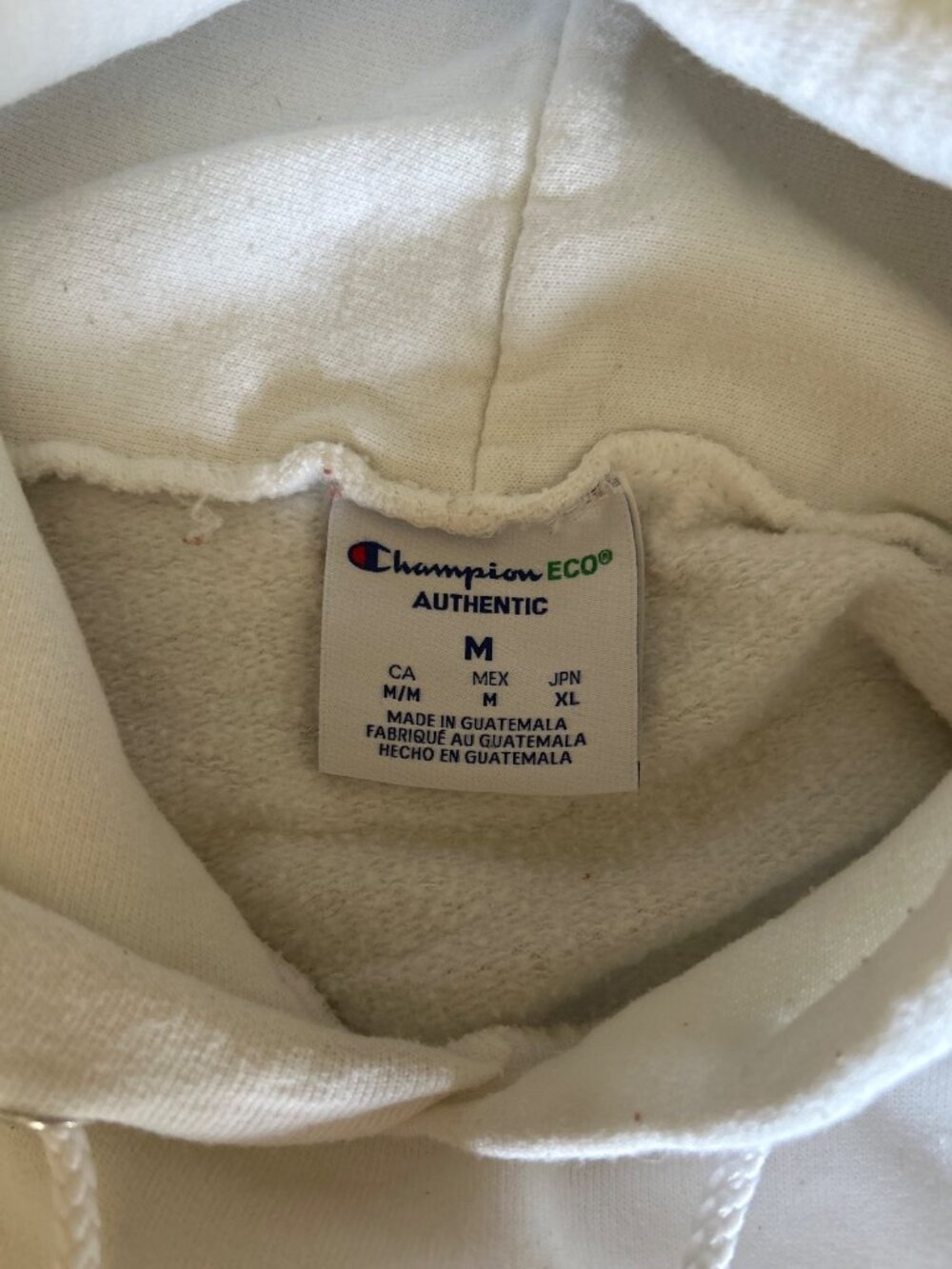 Champion Eco White "Benedictine" Hoodie Medium Red Printed Script Logo Size M - Picture 4 of 11